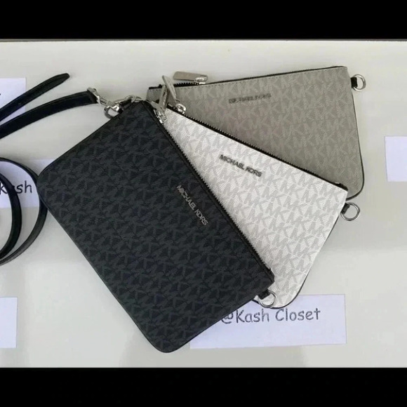 Michael Kors Crossbody Triple Pouch Medium MK Signature Purse Black Multi - Picture 1 of 11